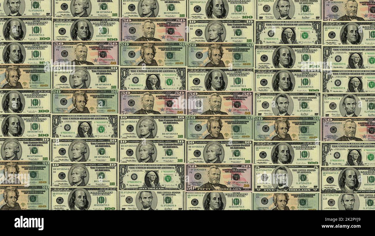 Manu banconote in dollari USA che si sostituiscono a vicenda Foto Stock