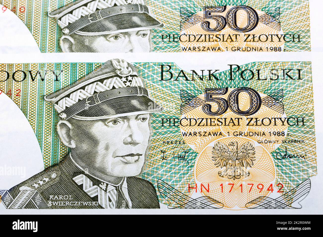 Vecchio denaro polacco - 50 Zloty uno sfondo Foto Stock