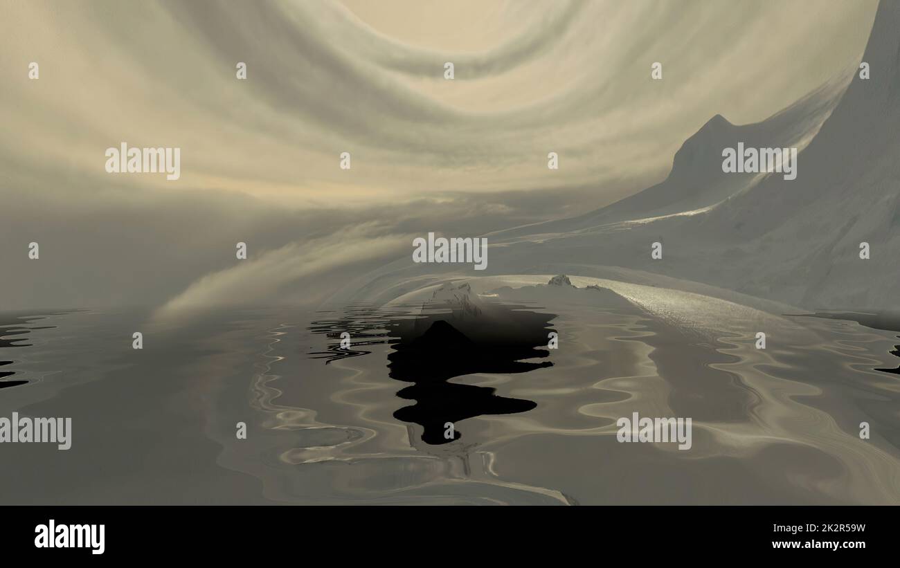 Paesaggio alieno surreale che riflette in acqua Foto Stock