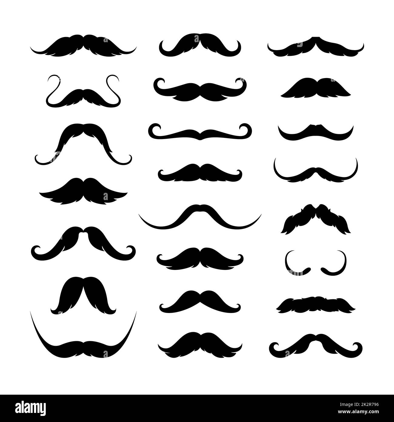 Icone Mustaches impostate. Simbolo isolato EPS 10. Vettore Foto Stock