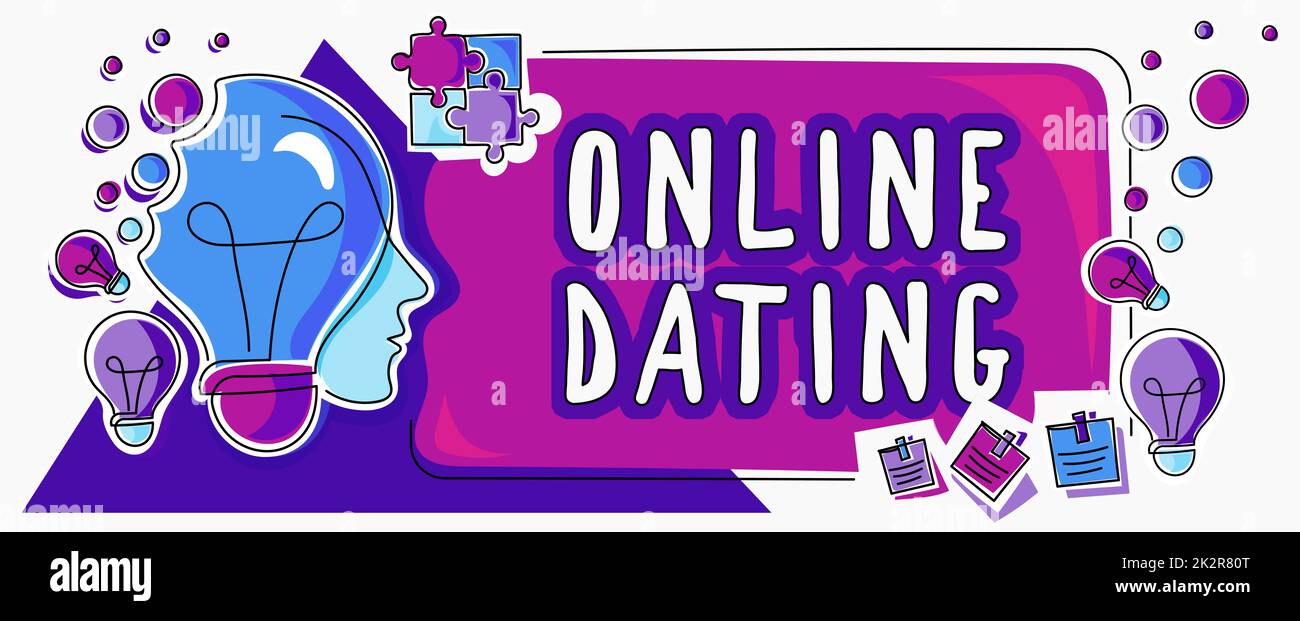 Ispirazione mostrando segno Online Dating. Idea di business Ricerca di relazioni corrispondenti eDating Video chatting Foto Stock