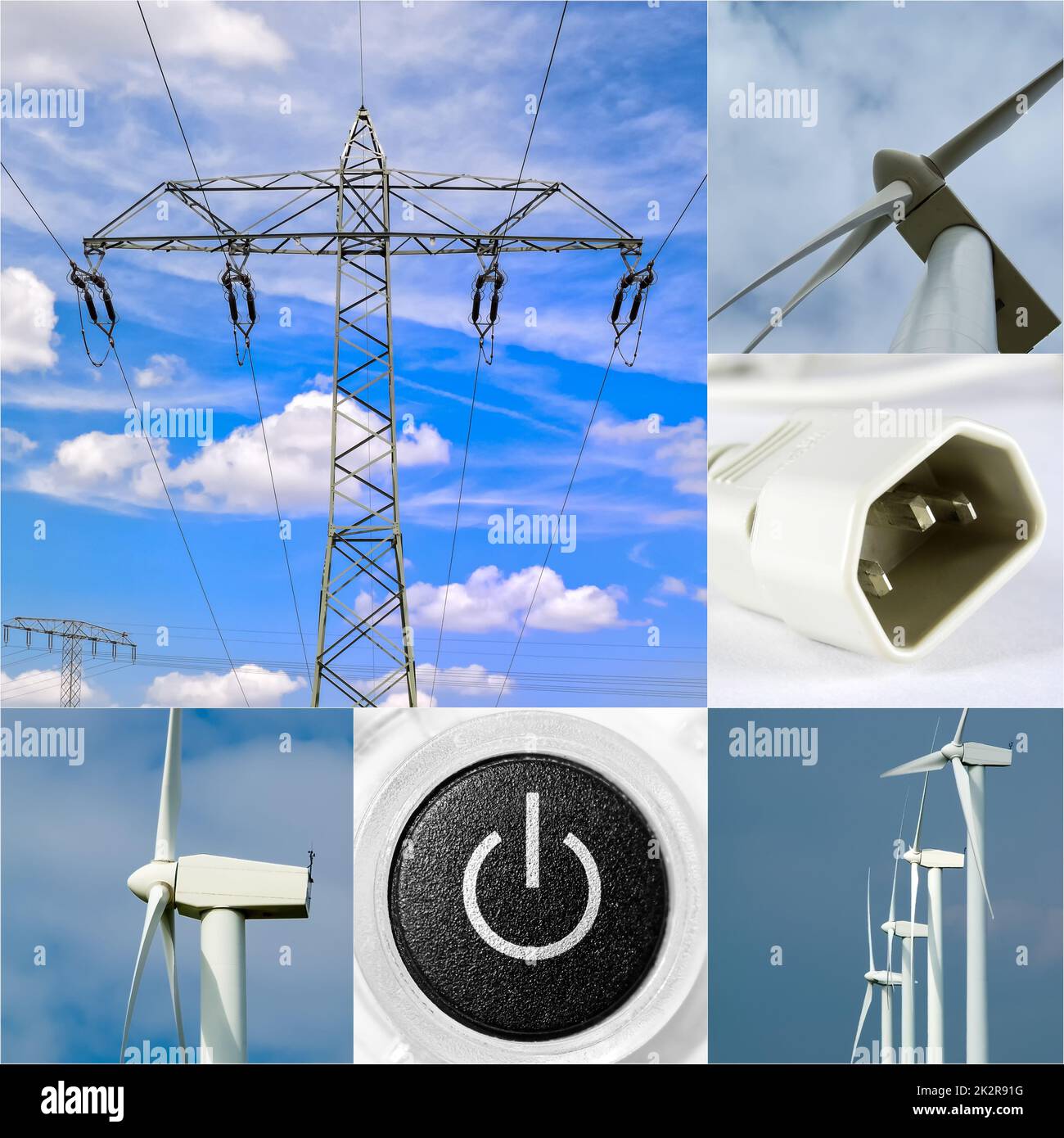 Turbine eoliche, turbine eoliche nella fattoria eolica, generazione di energia e fornitura di energia attraverso le energie rinnovabili, energia eolica Foto Stock