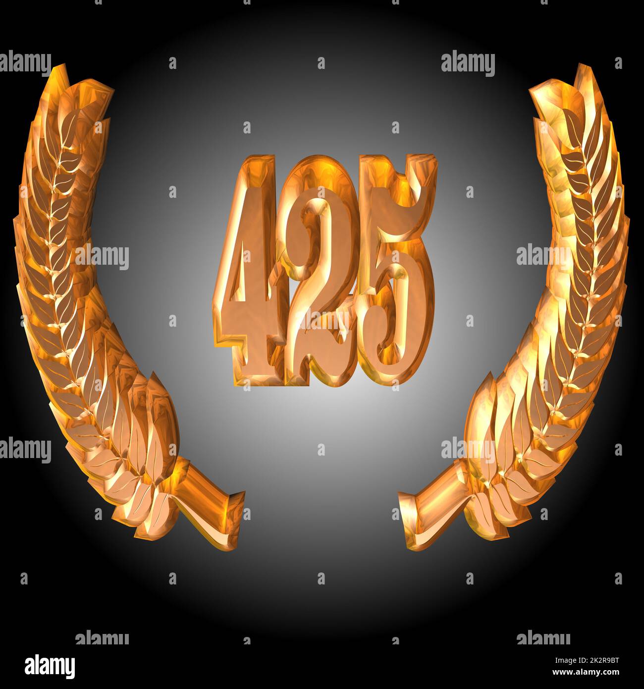 Numero 425 con corona di alloro o corona d'onore come 3D-illustrazione, 3D-rendering Foto Stock