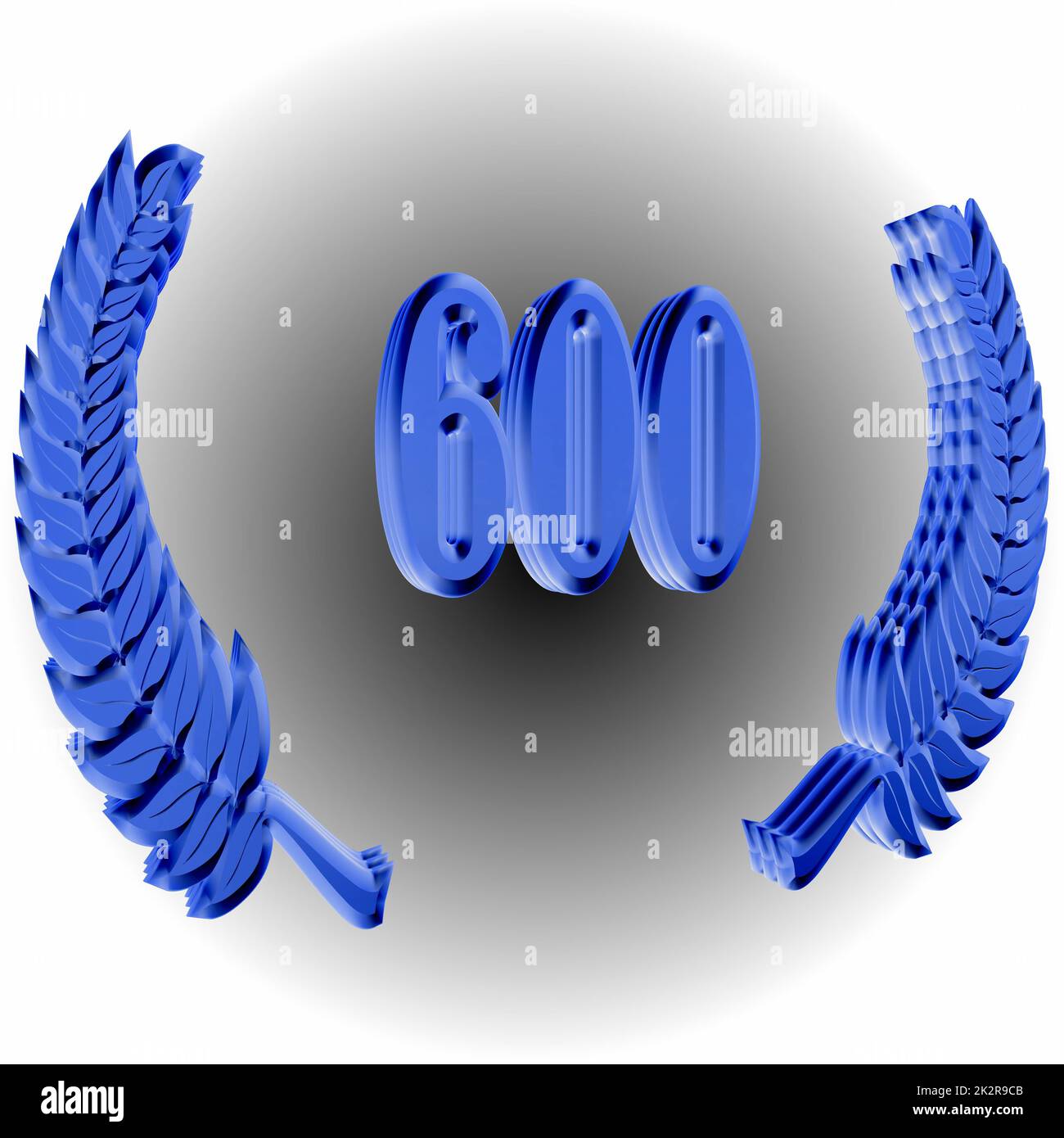 Numero 600 con corona di alloro o corona d'onore come 3D-illustrazione, 3D-rendering Foto Stock