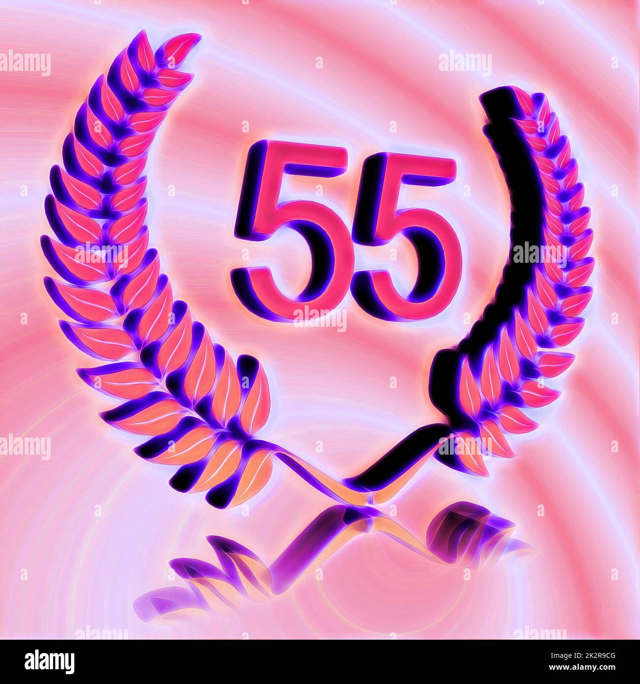 Numero 55 con corona di alloro o corona d'onore come 3D-illustrazione, 3D-rendering Foto Stock