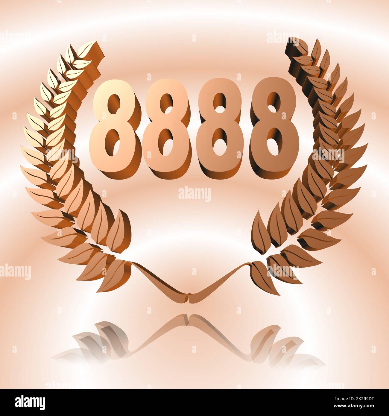 Numero 8888 con corona di alloro o corona d'onore come 3D-illustrazione, 3D-rendering Foto Stock
