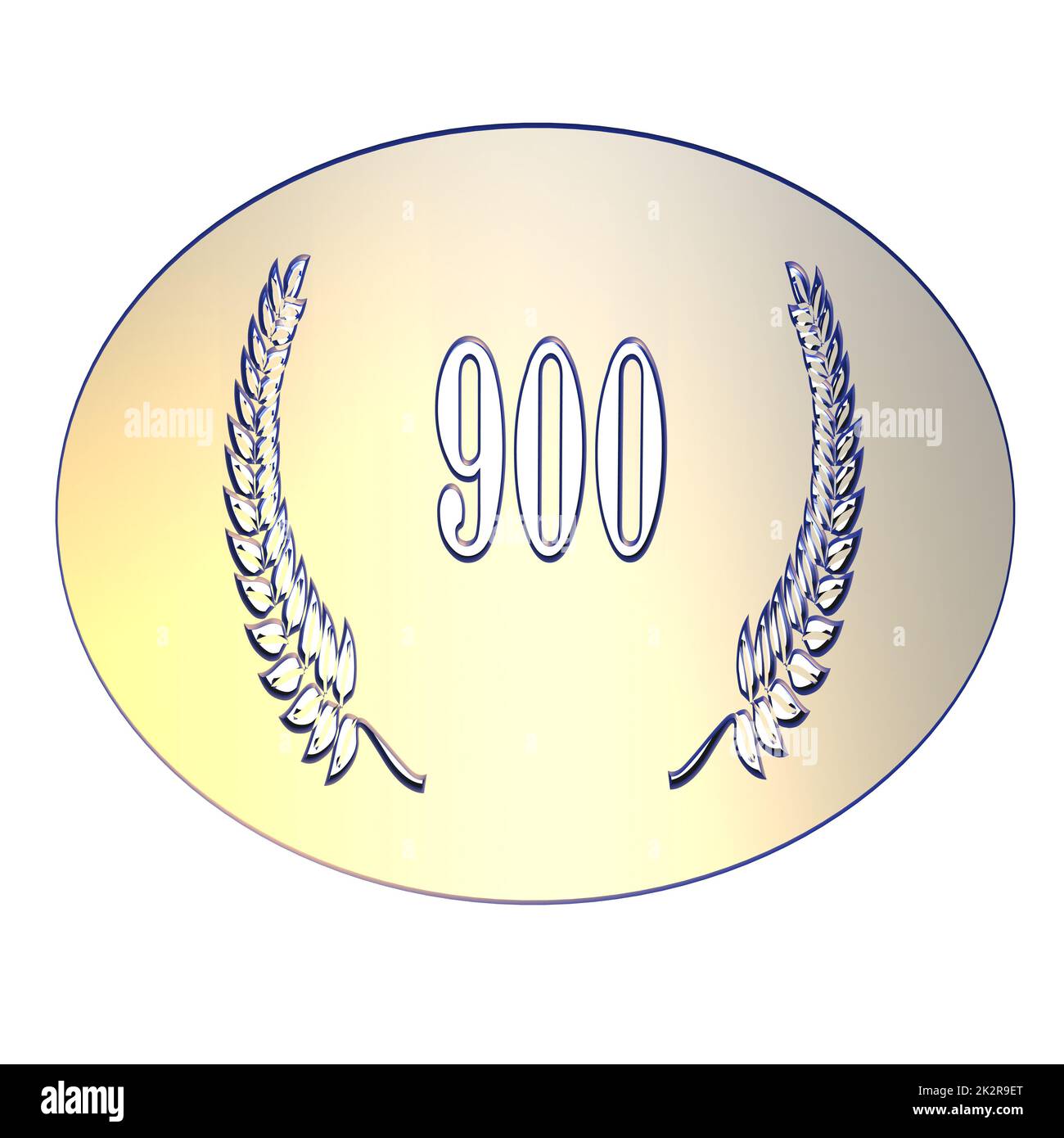Numero 900 con corona di alloro o corona d'onore come 3D-illustrazione, 3D-rendering Foto Stock
