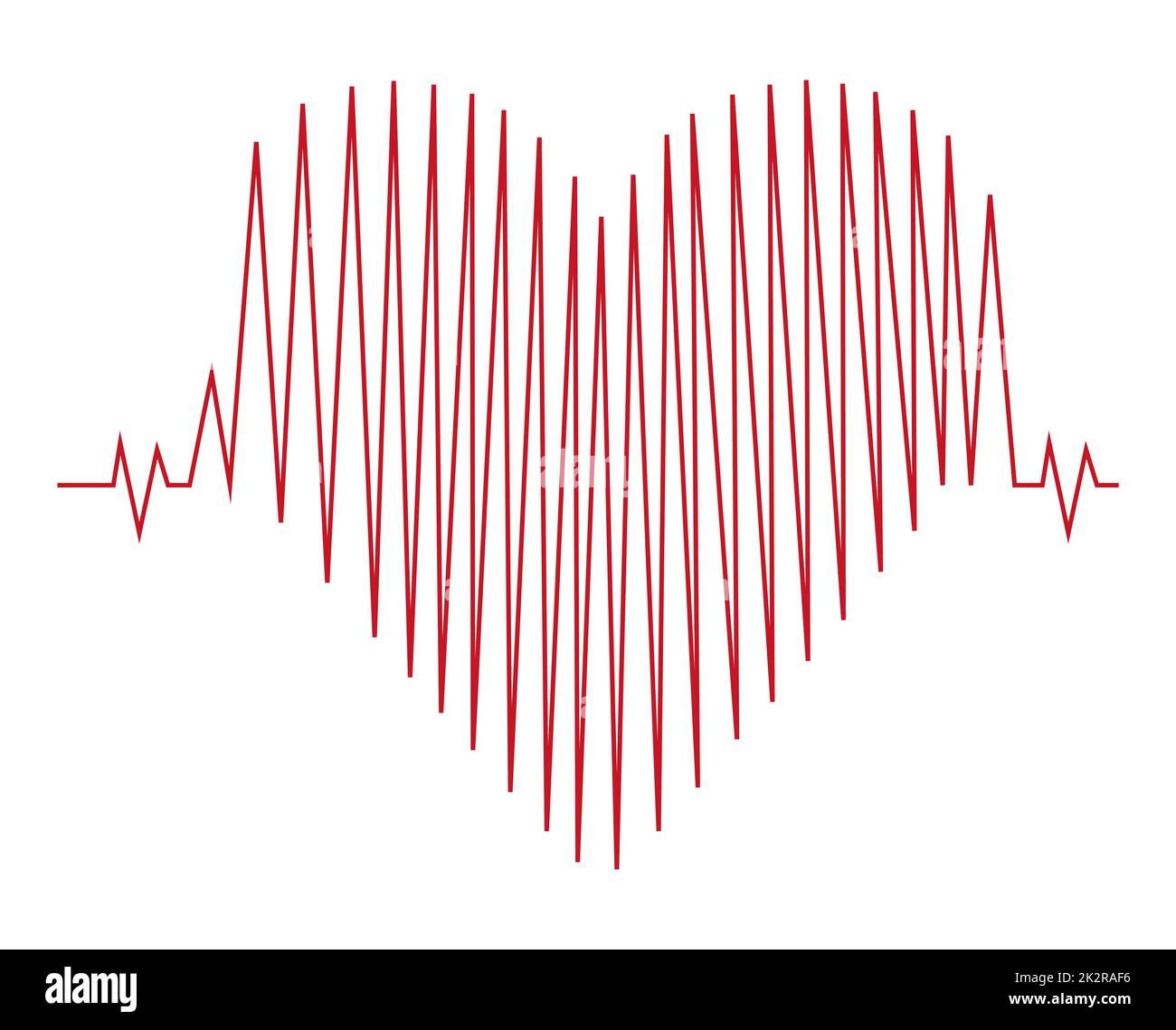 Polso cardiaco - una linea rossa curva su un cardiogramma su sfondo bianco sotto forma di cuore - vettore Foto Stock
