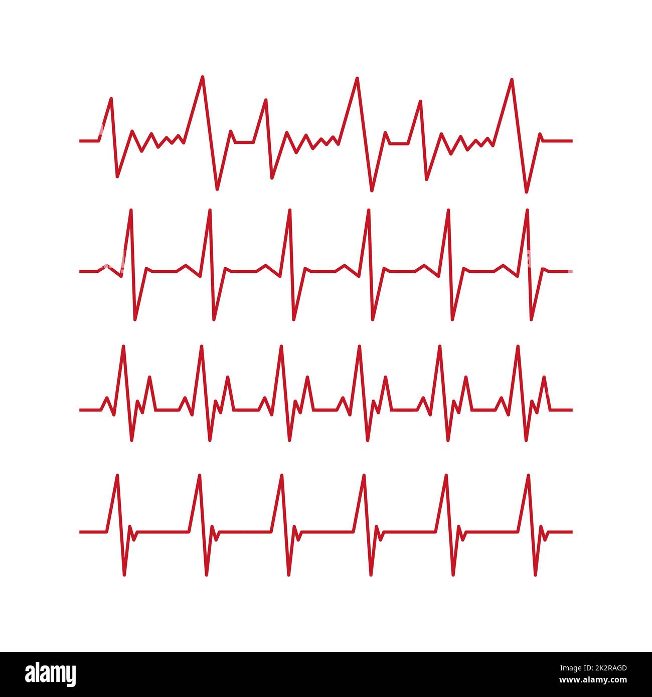 Set di 4 pz. Impulso cardiaco - linea rossa curva su sfondo bianco - vettore Foto Stock