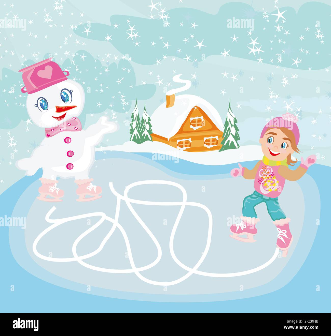 Pattinaggio sul ghiaccio in inverno giorno - gioco labirinto per i bambini Foto Stock