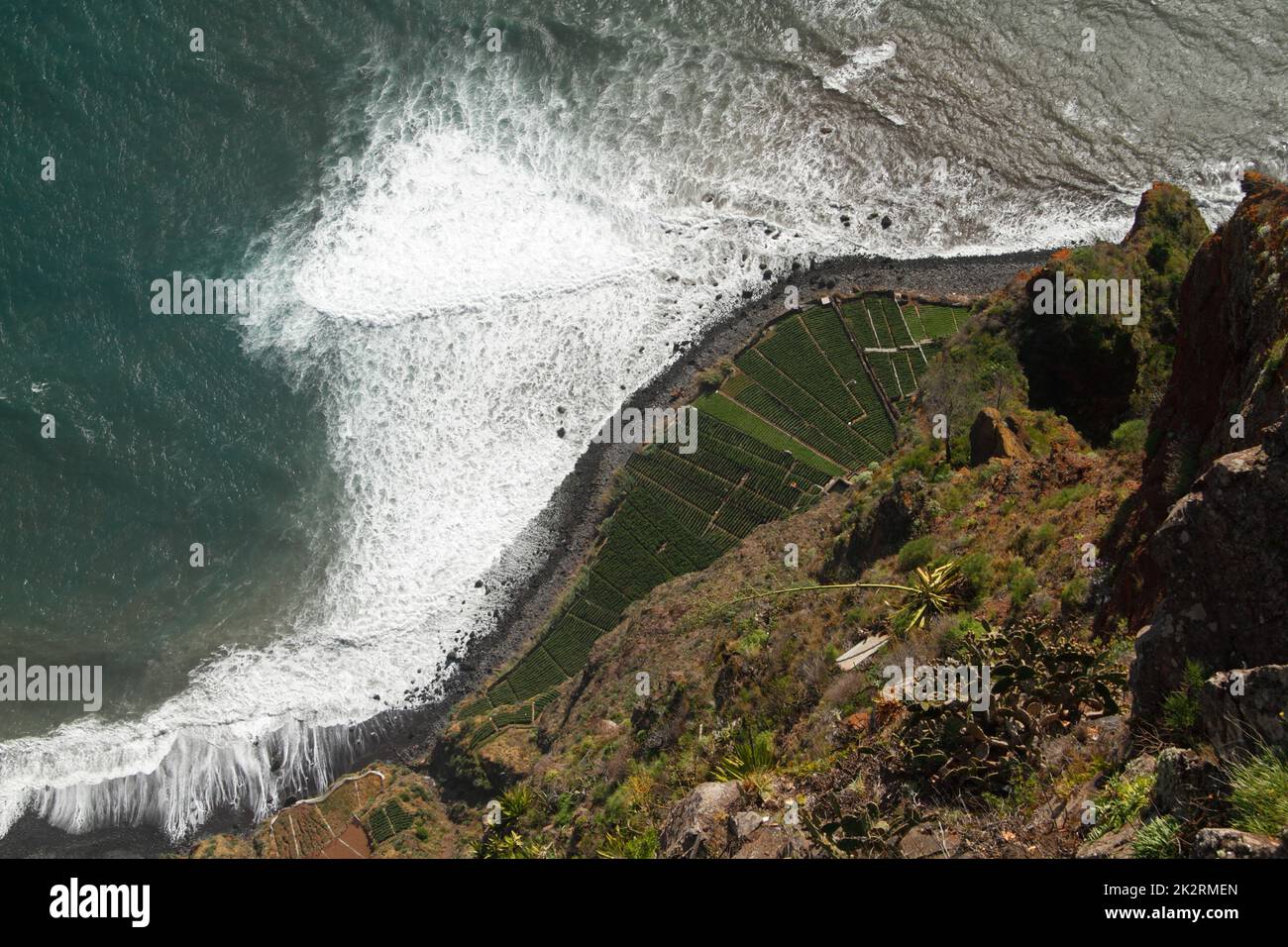 Isola di Madeira, Portogallo. Fajas do Rancho e Cabo Girao visto dall'alto Foto Stock