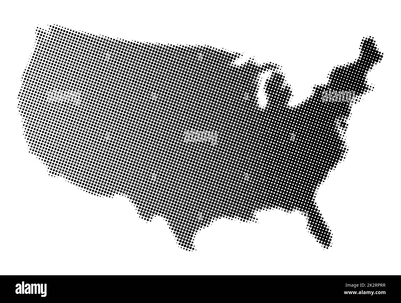Mappa degli Stati Uniti d'America in mezzitoni bianchi e neri Foto Stock