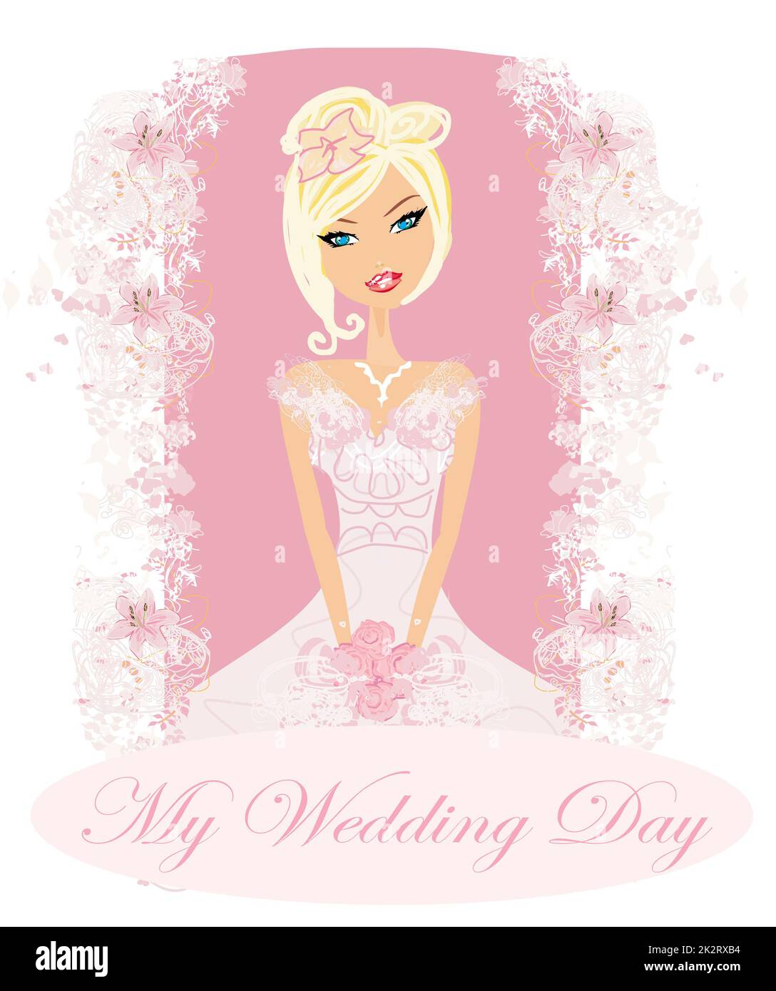 Bella Sposa con fiori card Foto Stock