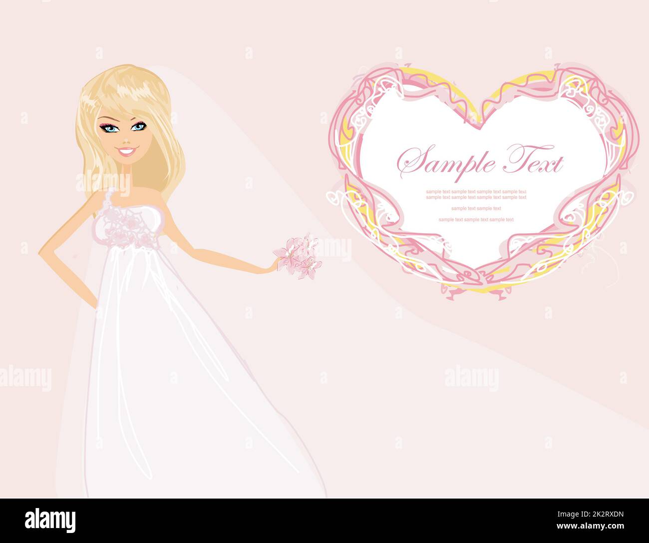 Bella sposa felice con fiori card Foto Stock