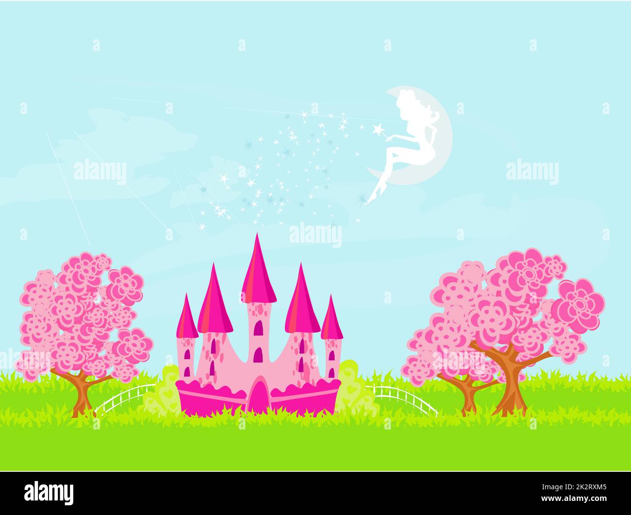 Fairy volare al di sopra di castello Foto Stock