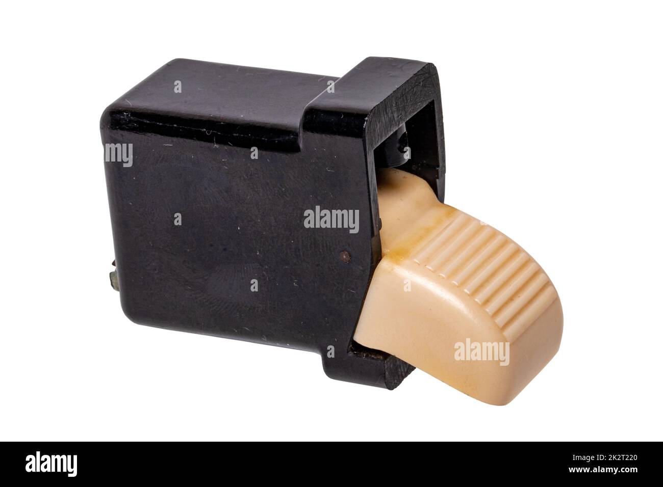 Ricambi auto vecchi. Primo piano di un interruttore elettrico scanalato color avorio con quattro collegamenti per l'abitacolo. Tracciato di ritaglio. Elettric. Veicolo GDR Foto Stock