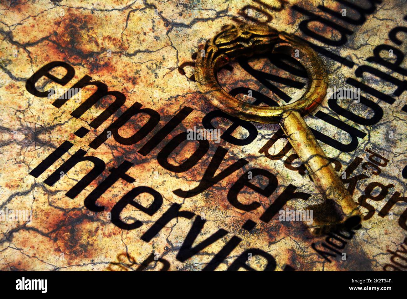 Vecchia chiave sul testo del datore di lavoro Foto Stock