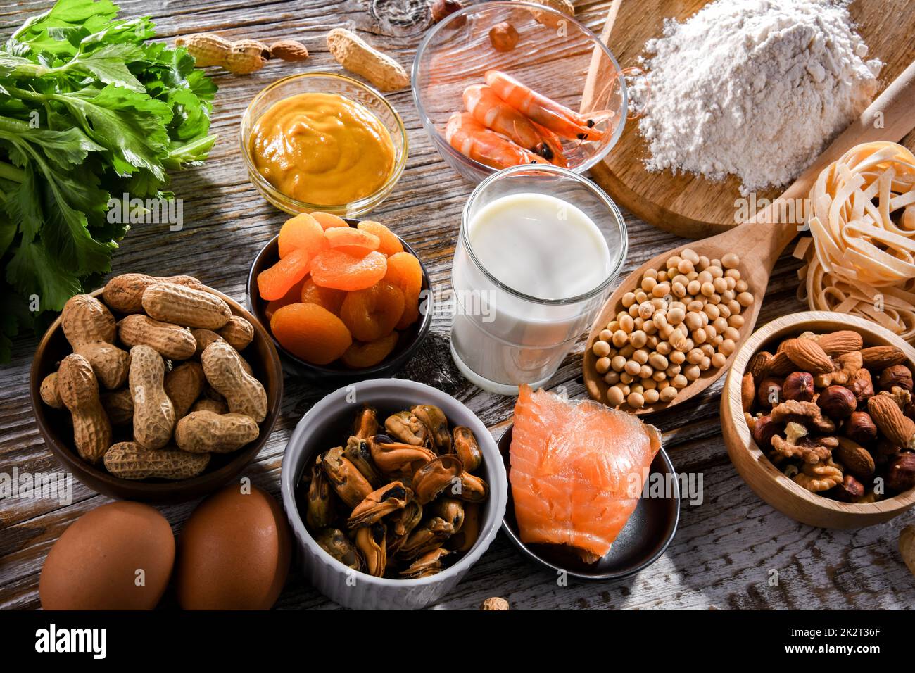 Composizione con allergeni alimentari comuni Foto Stock