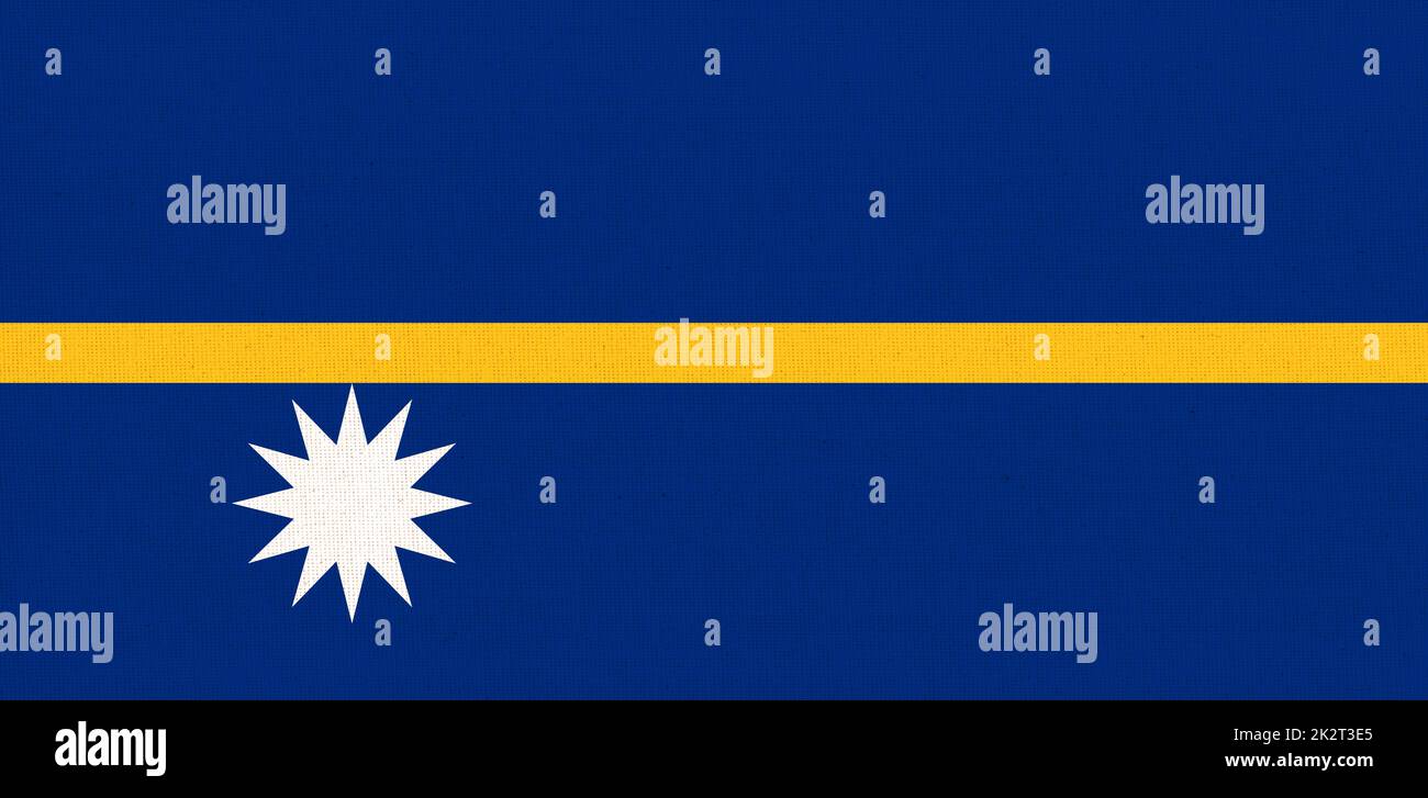 Bandiera di Nauru. Bandiera Nauru sulla superficie del tessuto. Trama del tessuto. Simbolo nazionale Foto Stock
