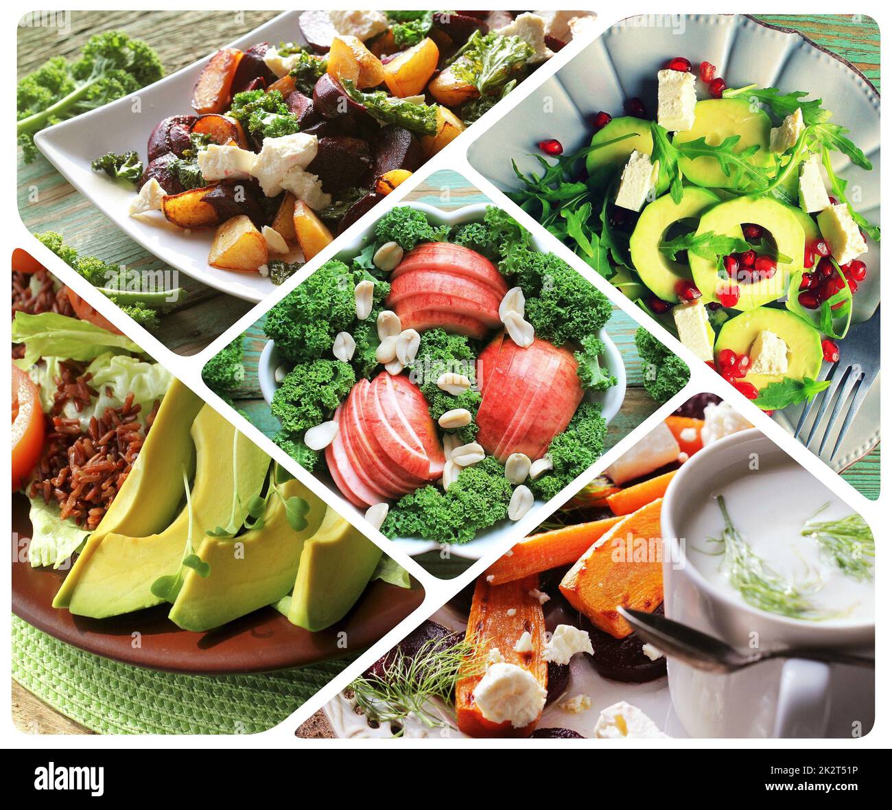 Collage di idoneità alimentare. Sana colazione set. Vegetariano insalata di nutrienti. Foto Stock