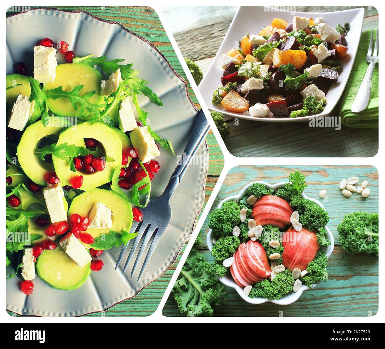 Collage di idoneità alimentare. Sana colazione set. Vegetariano insalata di nutrienti. Foto Stock