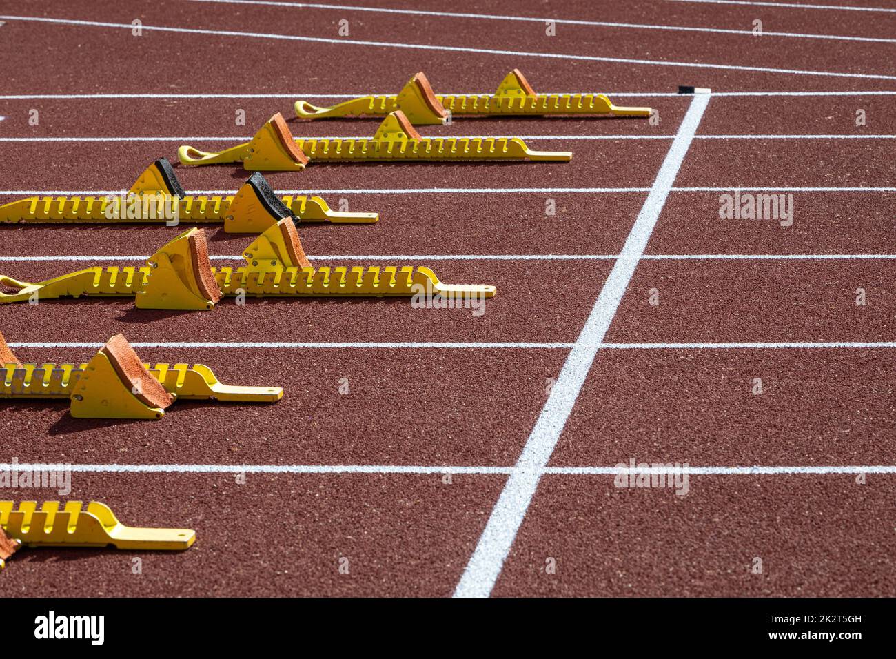blocco di partenza in atletica Foto Stock