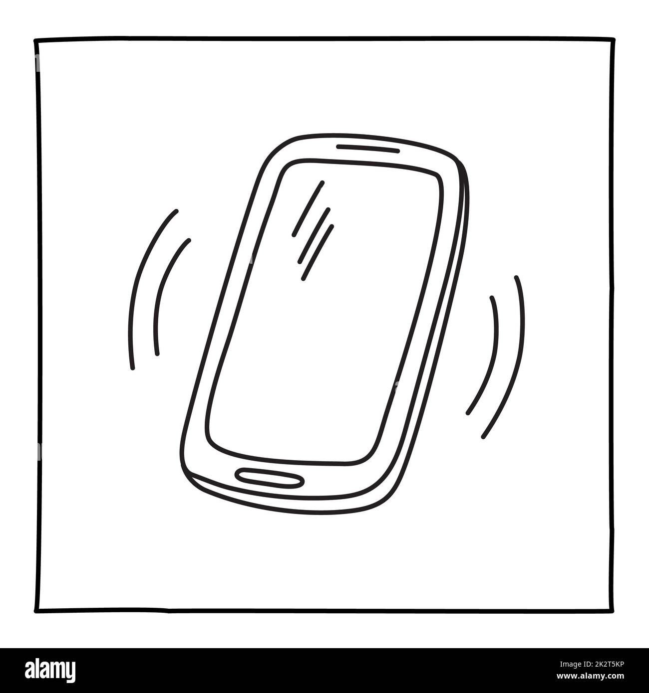 Icona del telefono cellulare che squilla Dodle disegnata a mano con una linea sottile Foto Stock