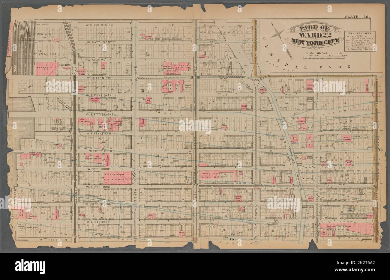 Cartografica, Mappe. 1879. Lionel Pincus e la Principessa Firyal Map Division. Real Property , New York (state) , New York Plate 16:: Delimitata da W. 62nd Street, Eight Avenue, W. 59th Street, Sixth Avenue, W. 50th Street e Eleventh Avenue. Parte di Ward 22. New York City. Foto Stock