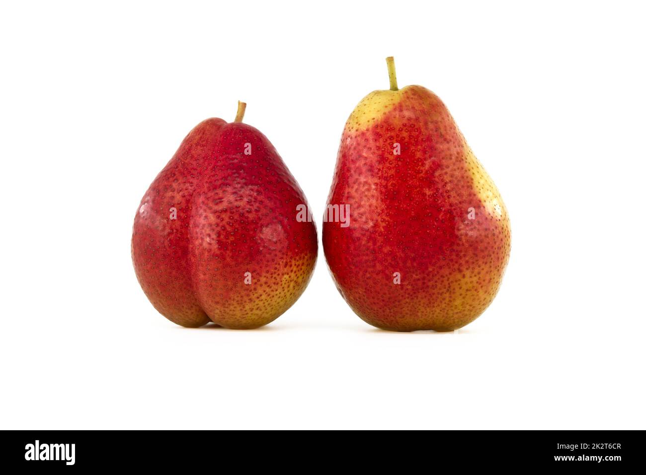 Pere mature multicolori frutti isolati su bianco Foto Stock