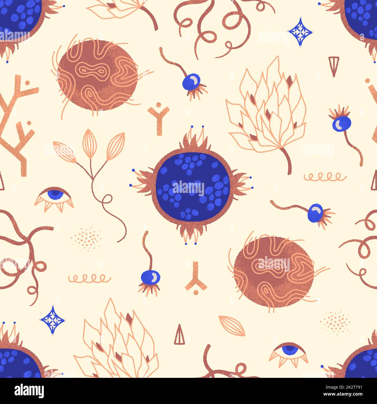 Motivo floreale senza cuciture vettoriale. Misterioso strega fiori. Sfondo ripetuto con piante magiche Foto Stock