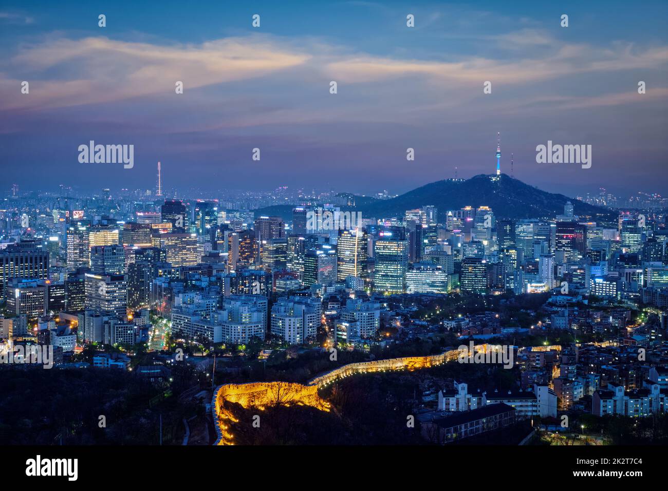 Seul skyline di notte, la Corea del Sud. Foto Stock