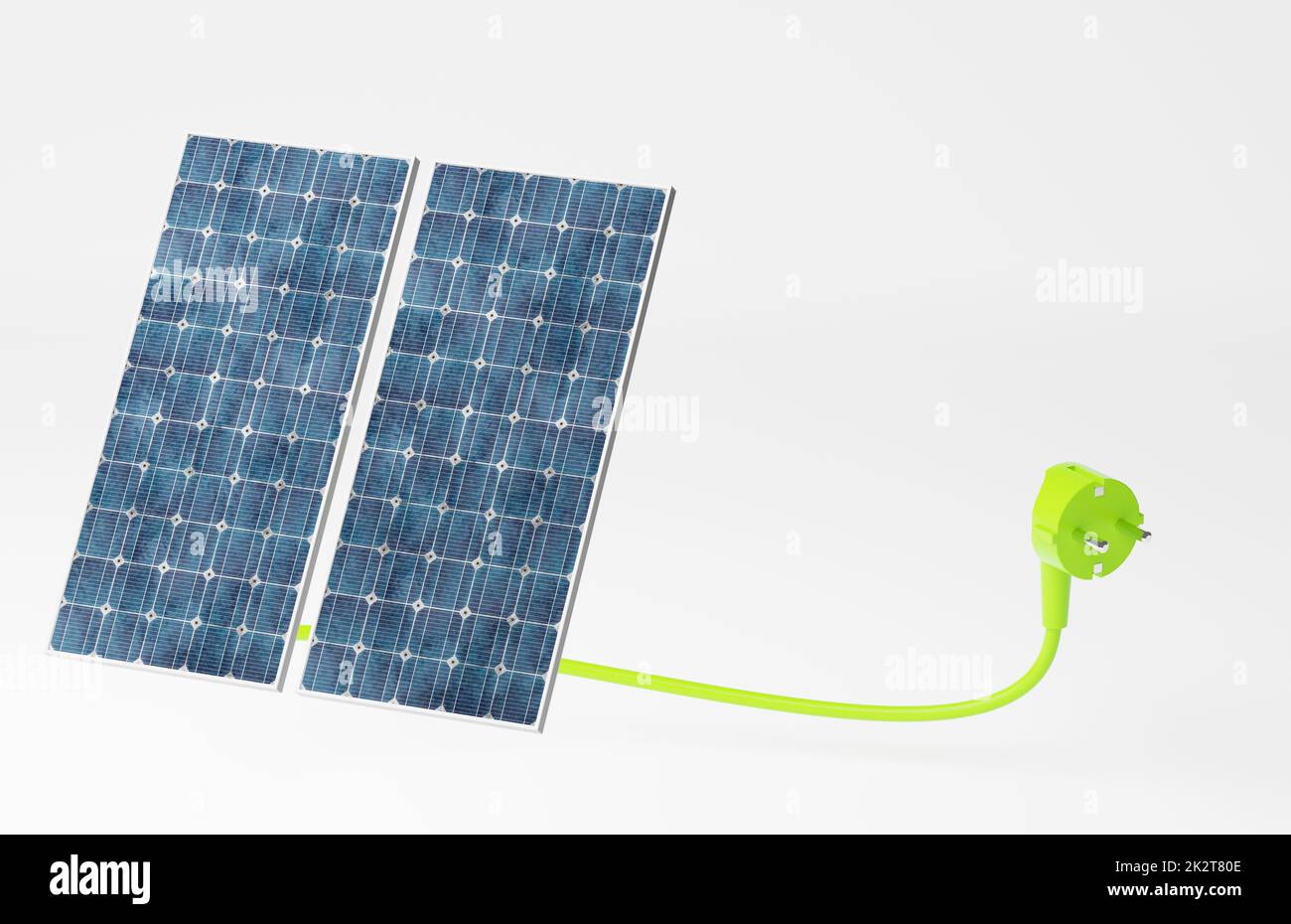 Spina verde con due pannelli solari, concetto di energia verde, transizione energetica, elettricità rinnovabile. Foto Stock