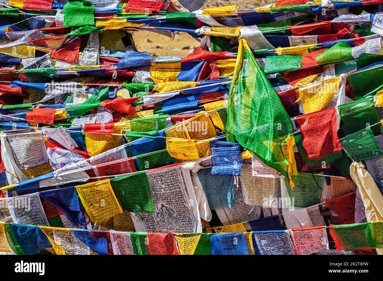 La preghiera buddista bandiere lungta Foto Stock