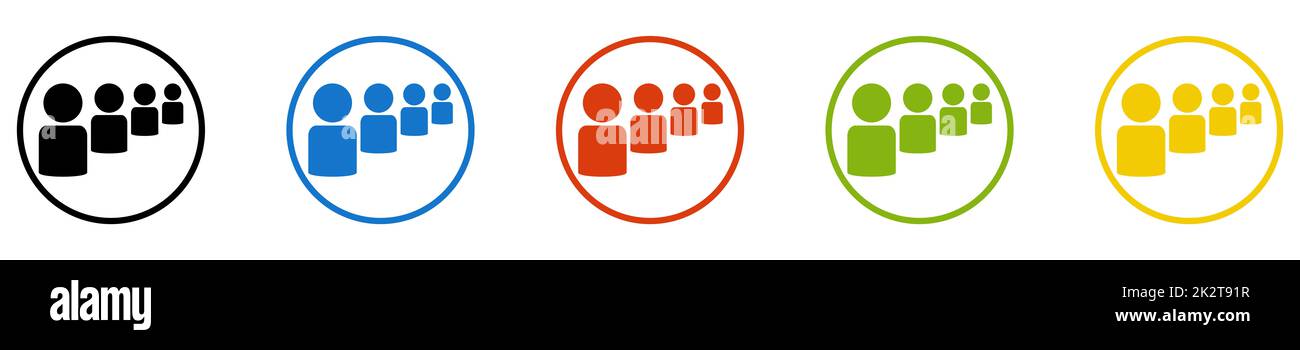 Collezione di bottoni rotondi - icona persone in cerchi neri, blu, rossi, verdi e gialli Foto Stock