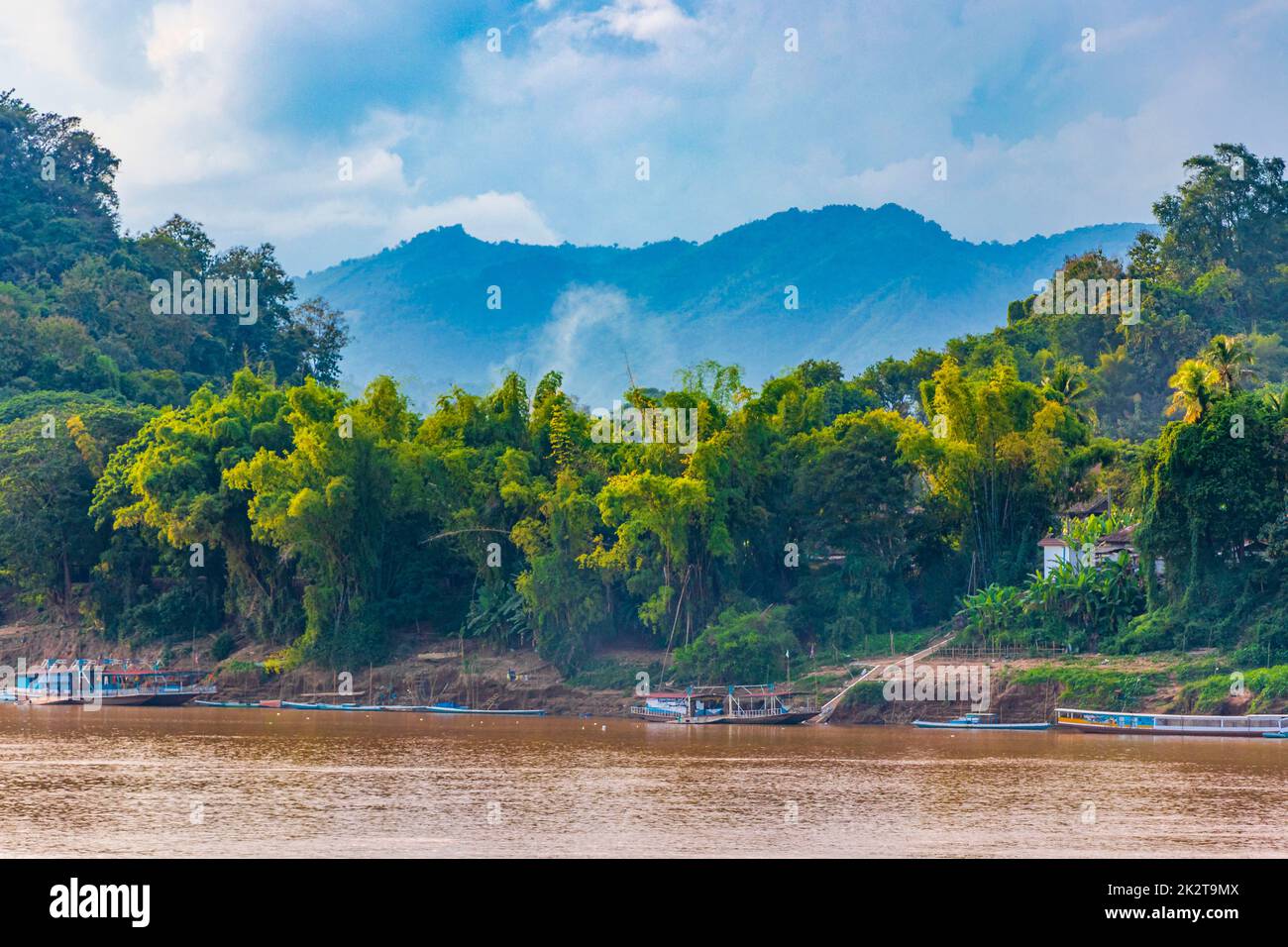 Panorama del fiume Mekong paesaggio e Luang Prabang Laos. Foto Stock