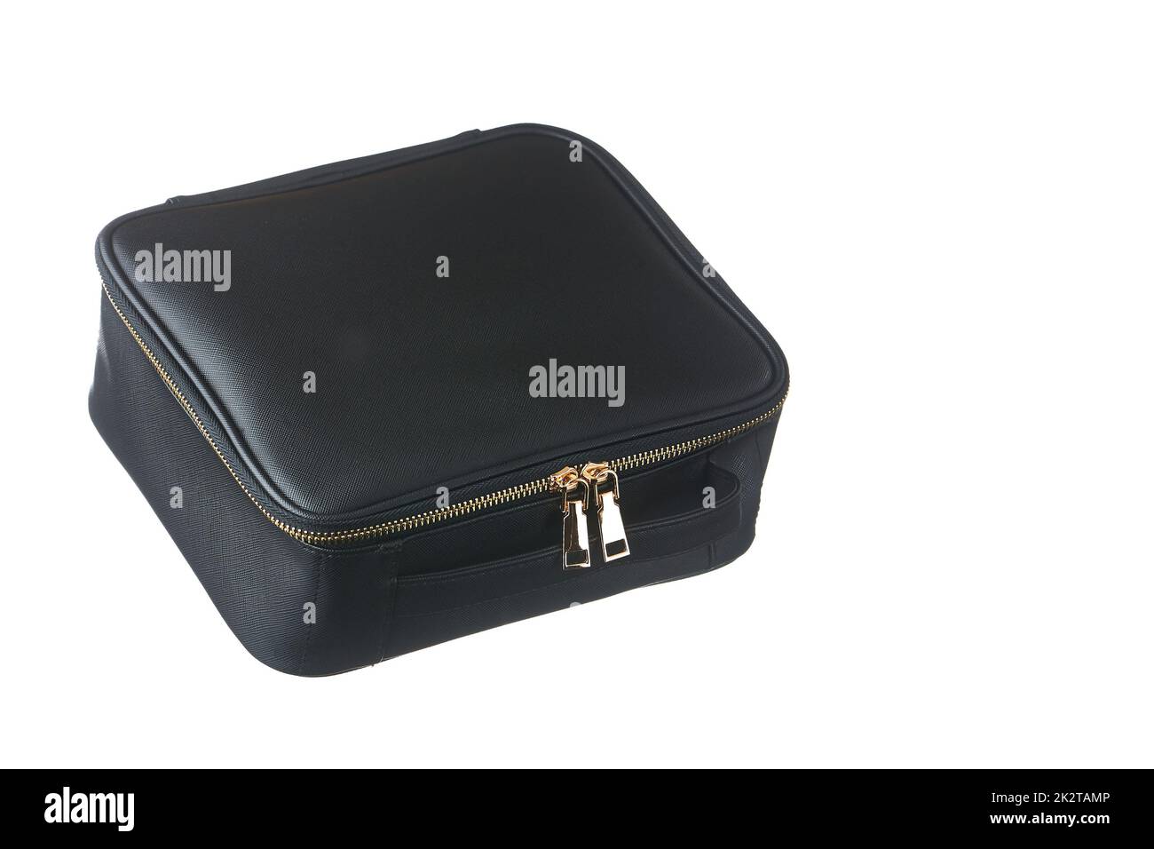 Borse donna nere per cosmetici su sfondo bianco isolato, spazio copia Foto Stock