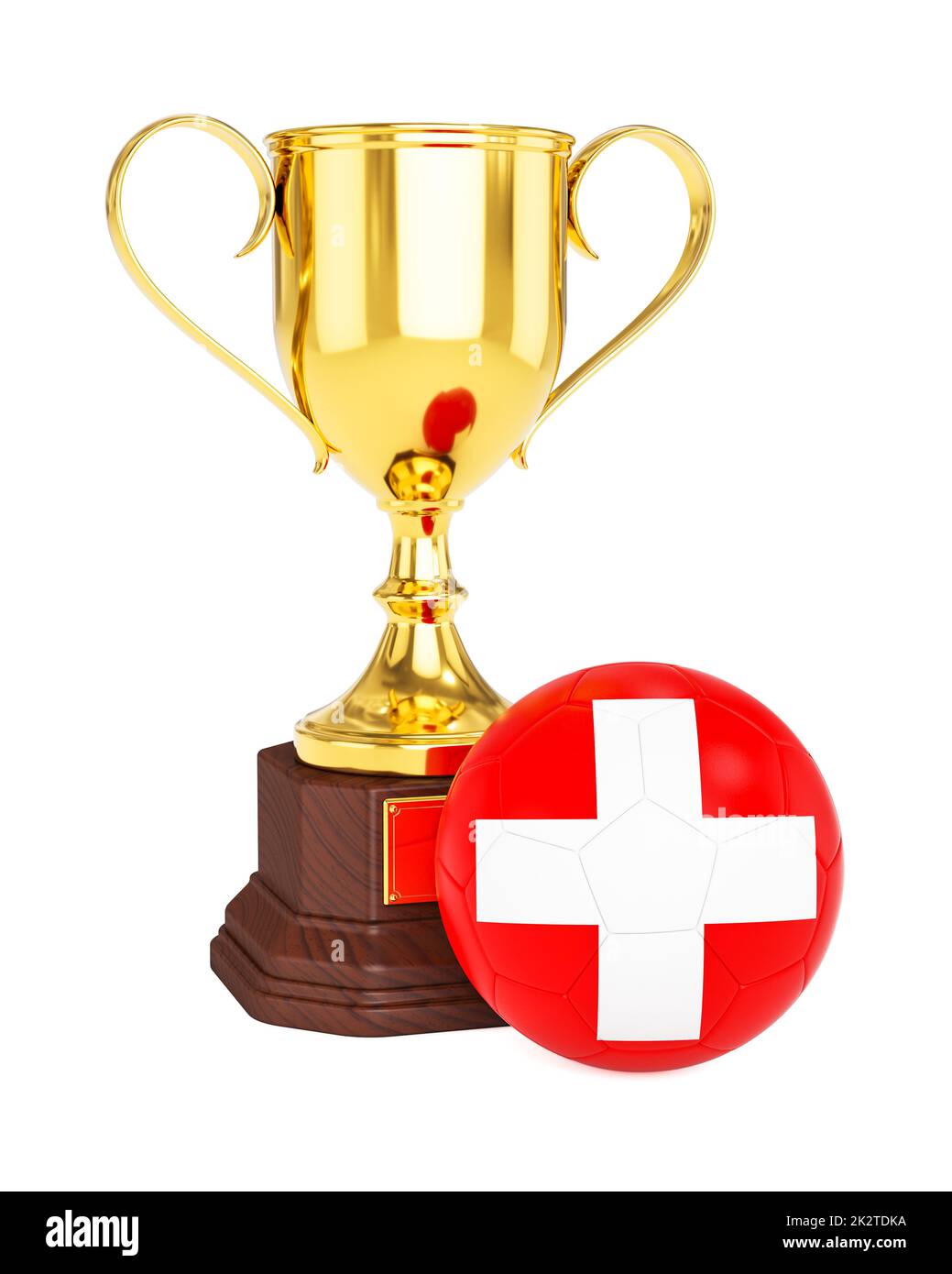 Trofeo Gold Cup e calcio pallone con bandiera della Svizzera Foto Stock