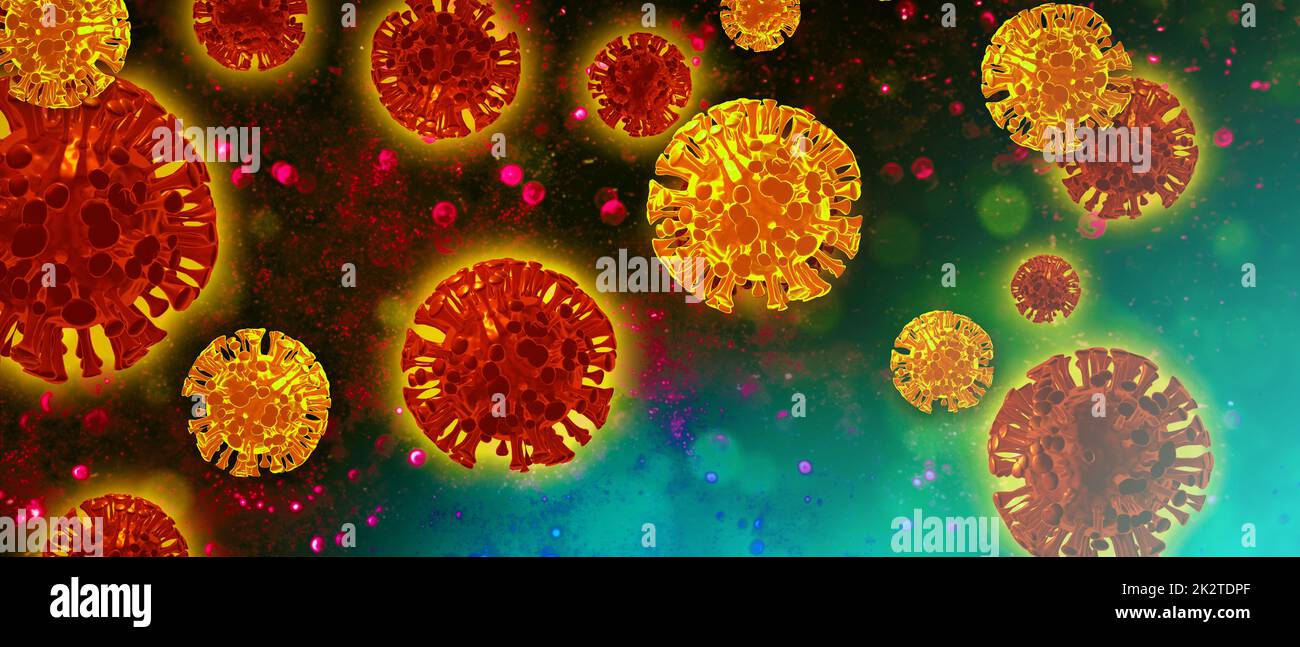 Background del virus corona, concetto di rischio pandemico. 3D illustrazione Foto Stock