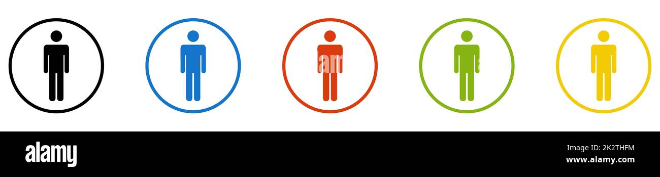 Collezione di bottoni rotondi - icona uomo in cerchi neri, blu, rossi, verdi e gialli Foto Stock