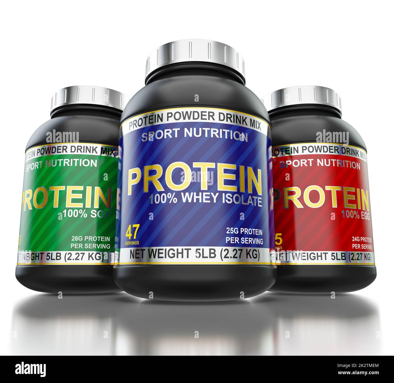Integratori di proteine per la bodybuilding isolati su sfondo bianco Foto Stock