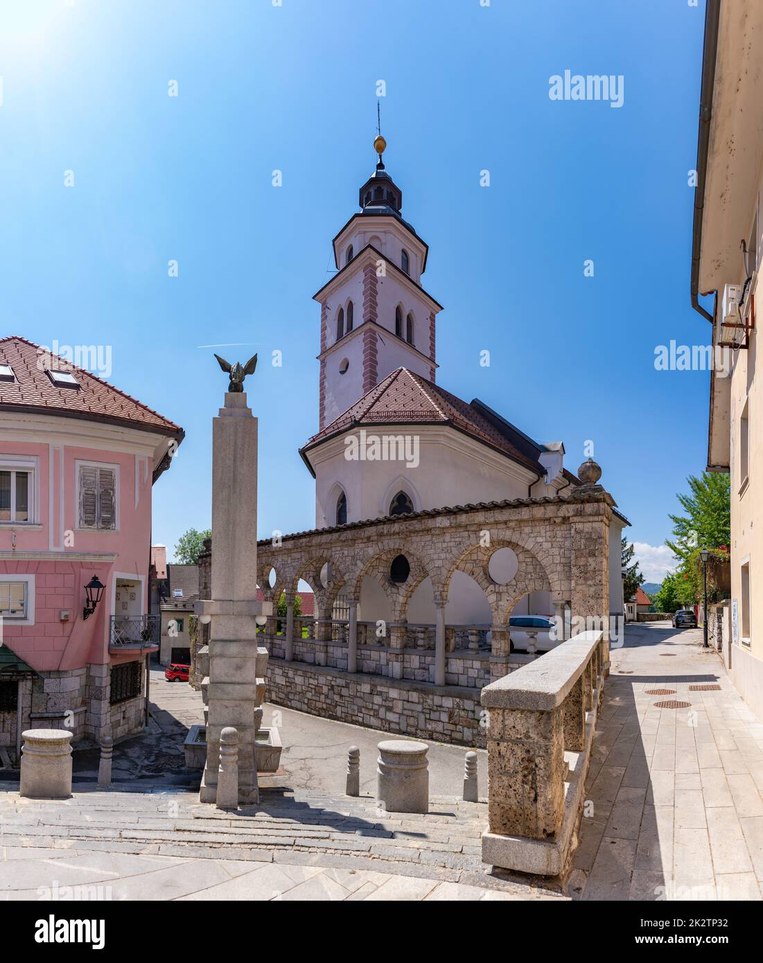 PleÄnik Scale, Fontana e archi, e St Maria della Chiesa del Rosario Foto Stock