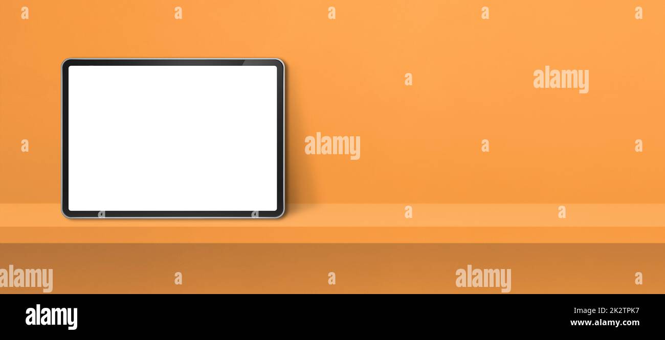 tablet pc digitale su scaffale arancione da parete. Banner di sfondo Foto  stock - Alamy
