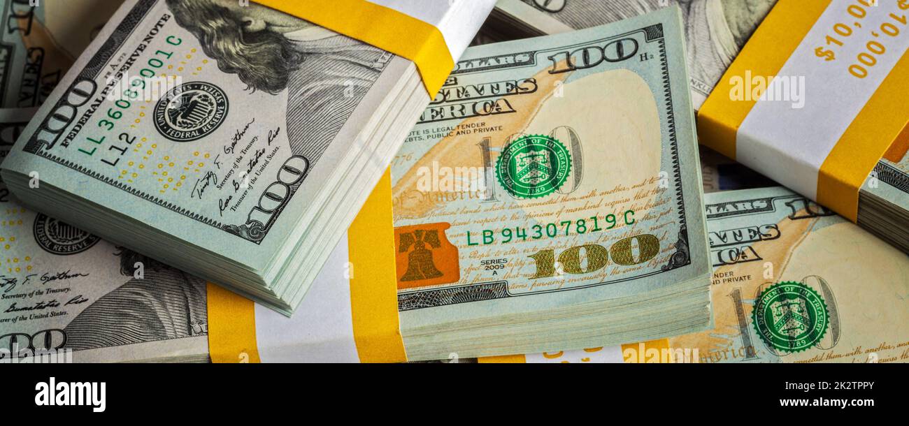 Sfondo di nuovi dollari USA banconote fatture Foto Stock