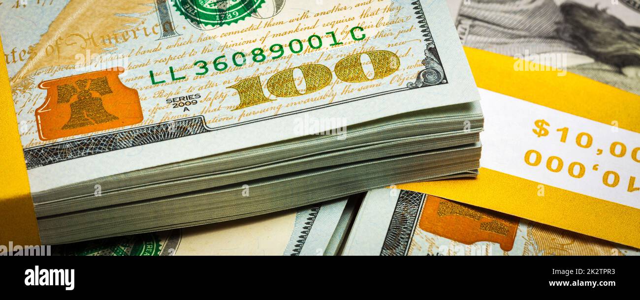 Sfondo di nuovi dollari USA banconote fatture Foto Stock