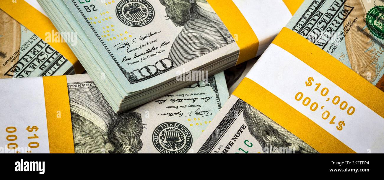 Sfondo di nuovi dollari USA banconote fatture Foto Stock