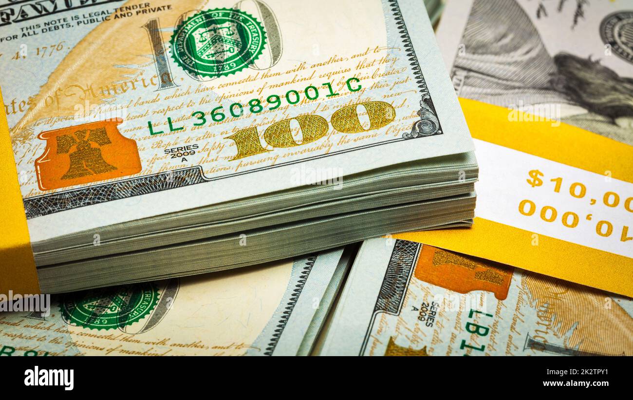 Sfondo di nuovi dollari USA banconote fatture Foto Stock