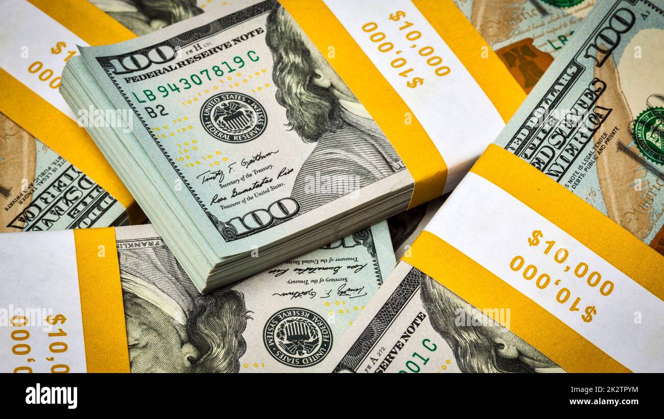 Sullo sfondo di un nuovo 100 dollari USA banconote fatture Foto Stock