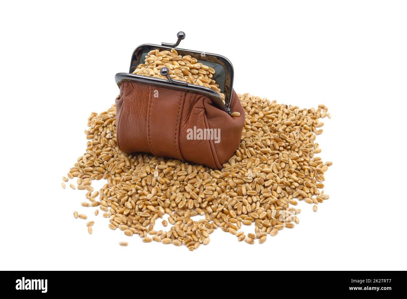 Semi di grano e borsetta marrone in pelle d'epoca Foto Stock