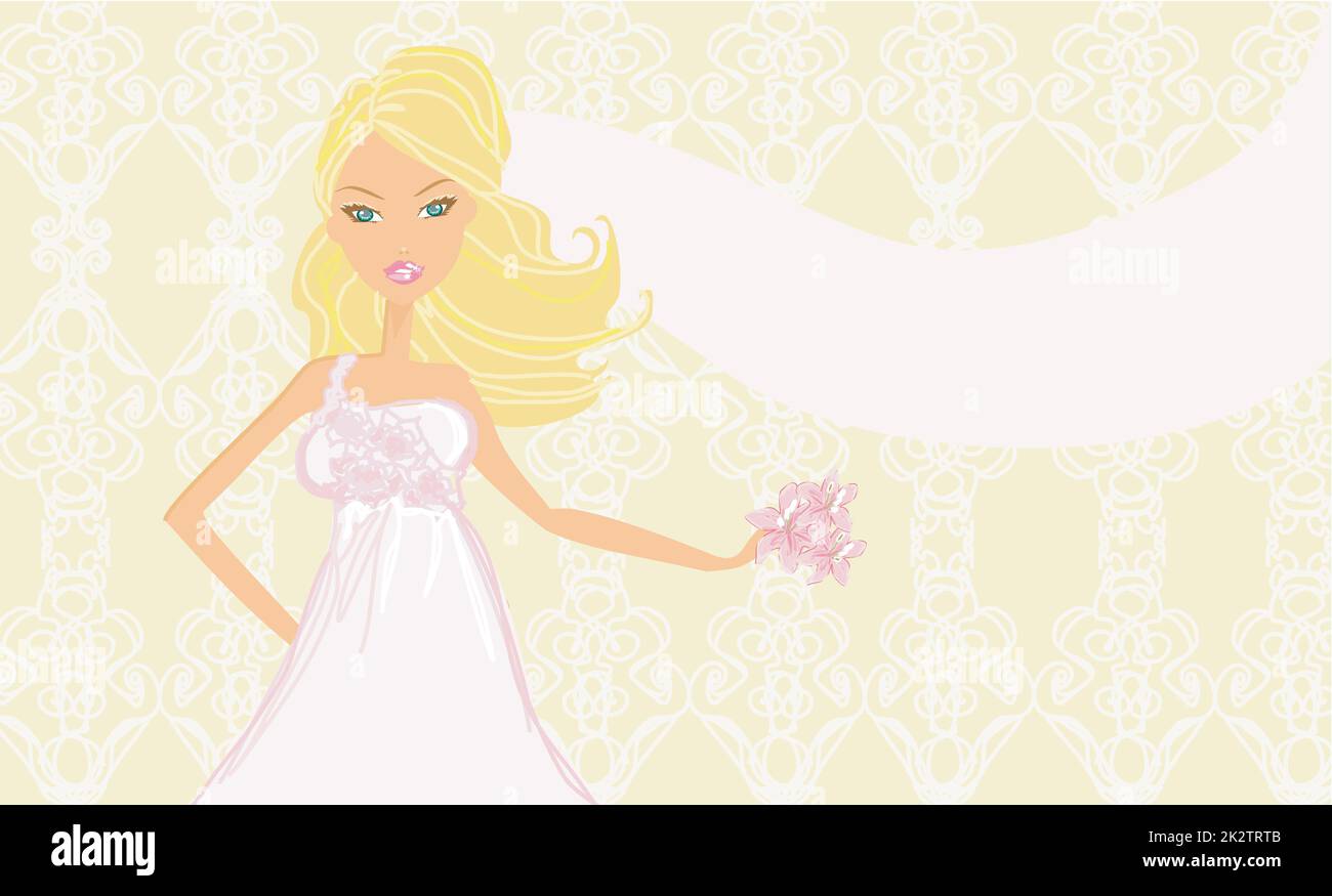 Bella bionda sposa con fiori card Foto Stock