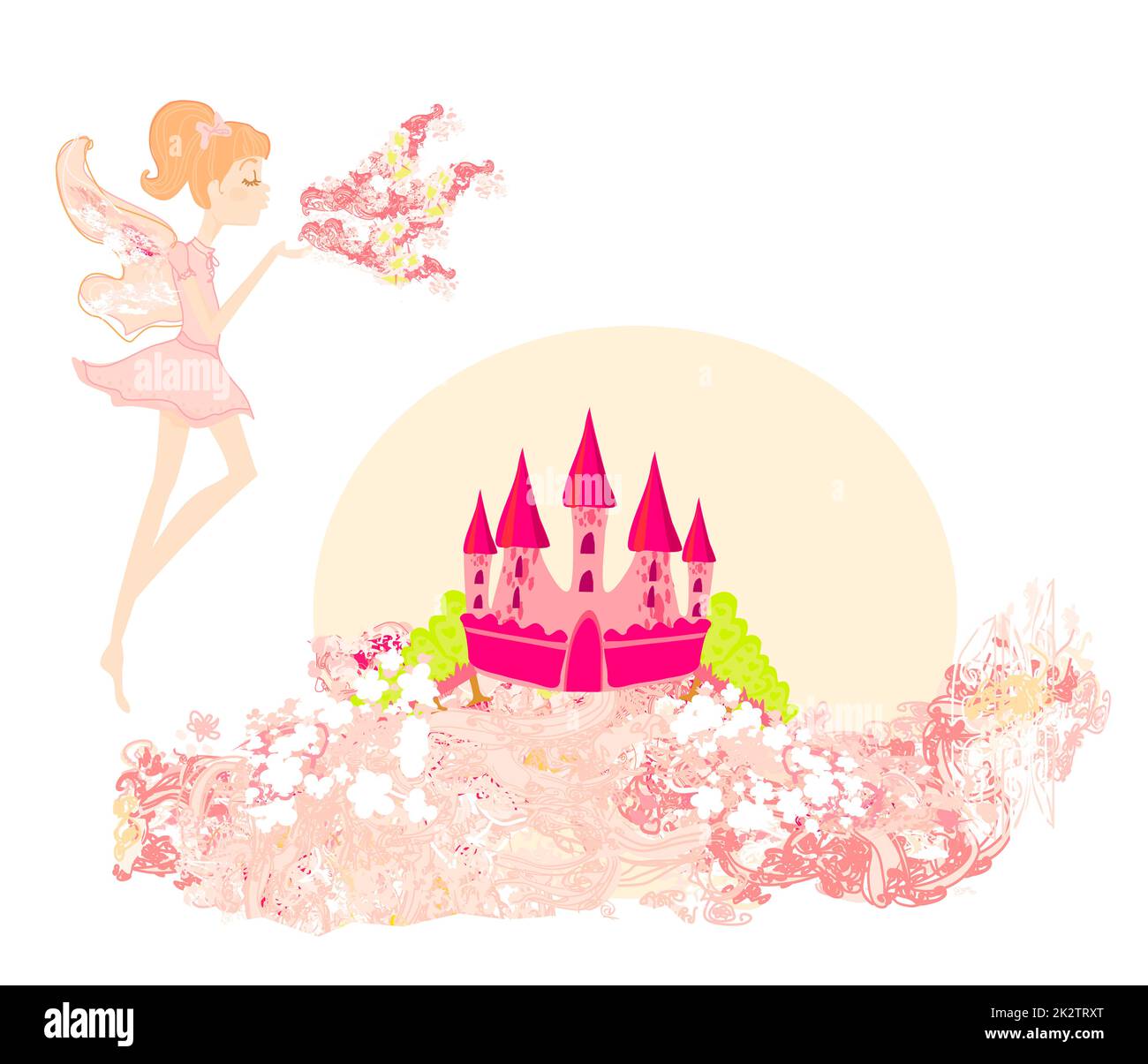Fairy volare al di sopra di castello Foto Stock